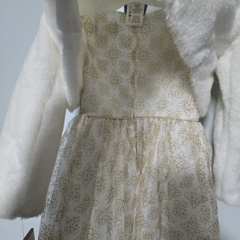 Girls' Size 4/5 Rare Editions Ivory and Gold Dress And Faux Fur Jacket Set